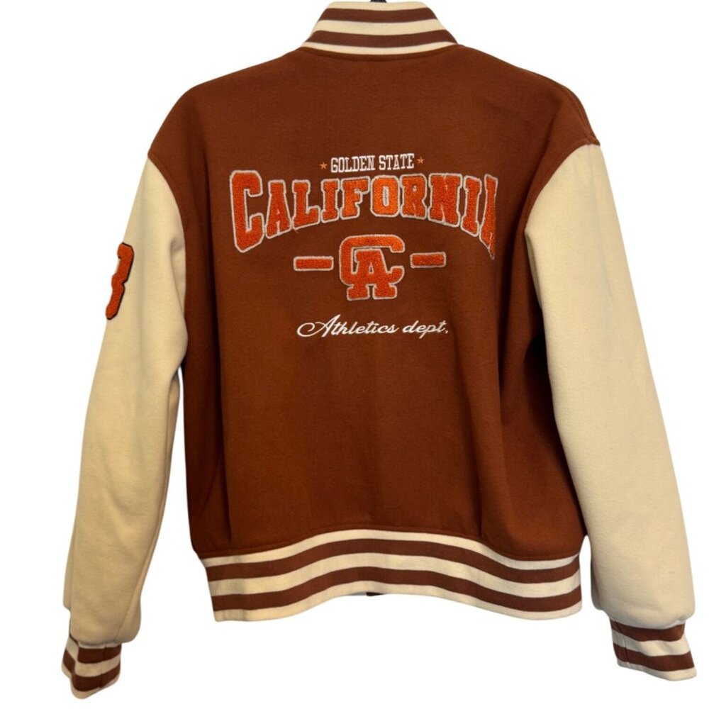 Forever 21 Varsity Jacket Women S Brown & Cream